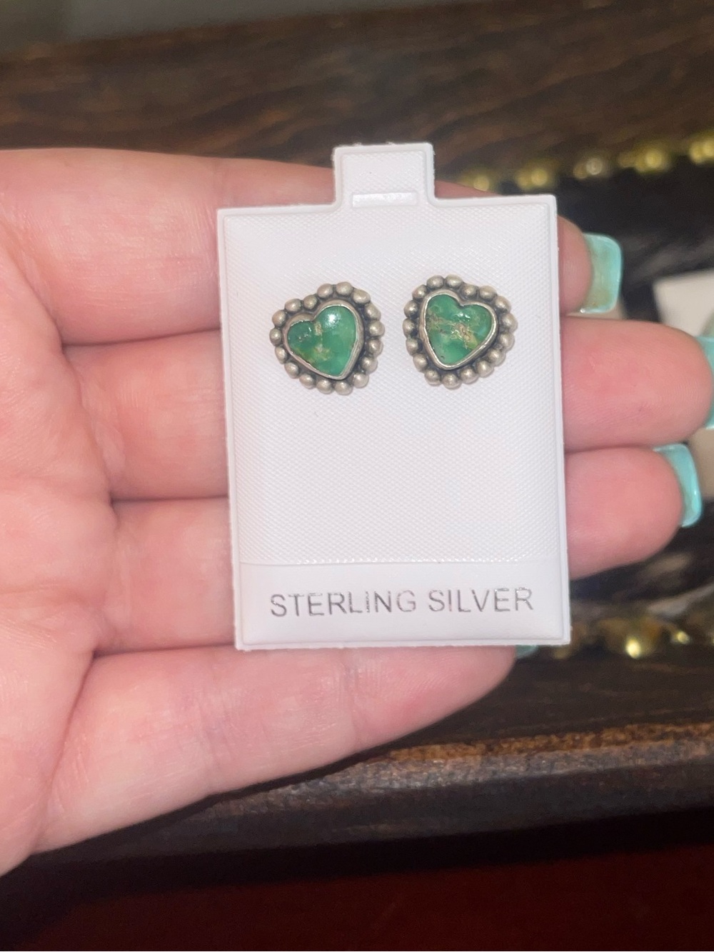 Sterling Silver Sonoran Gold Turquoise Heart Stud Earrings